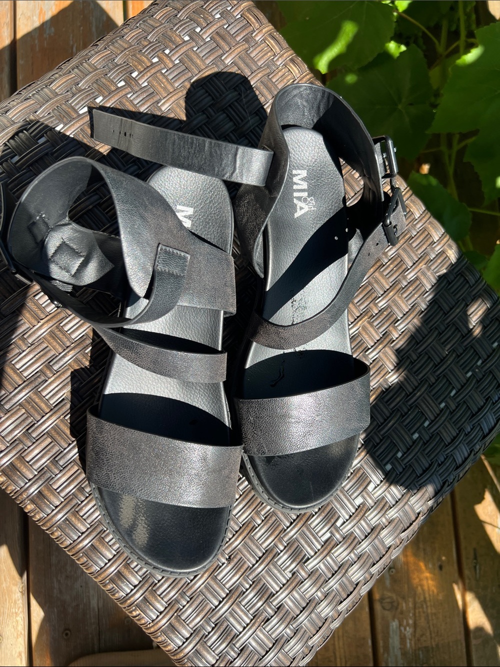 MIA Black Multi-Strap Leather Sandals